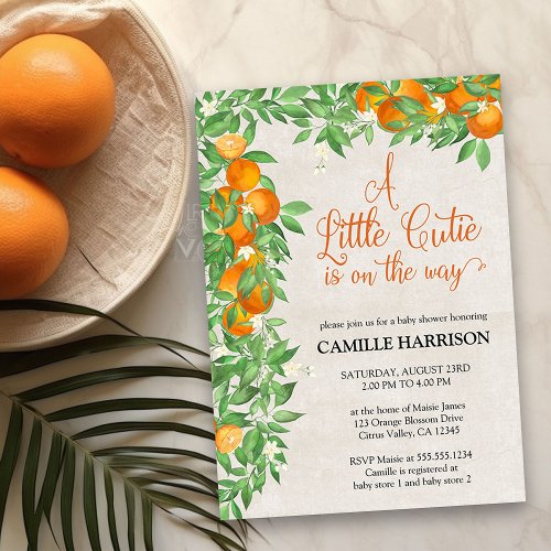 Citrus Orange Little Cutie Neutral Baby Shower Invitation