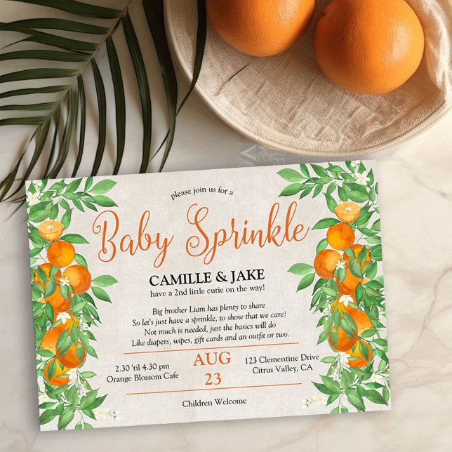 Citrus Orange Little Cutie Neutral Baby Sprinkle Invitation