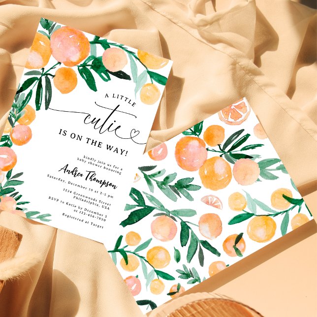 Citrus Orange Little Cutie on the Way Baby Shower Invitation (Creator Uploaded)