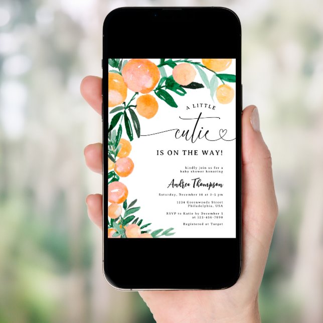 Citrus Orange Little Cutie on the Way Baby Shower Invitation (Front Digital)