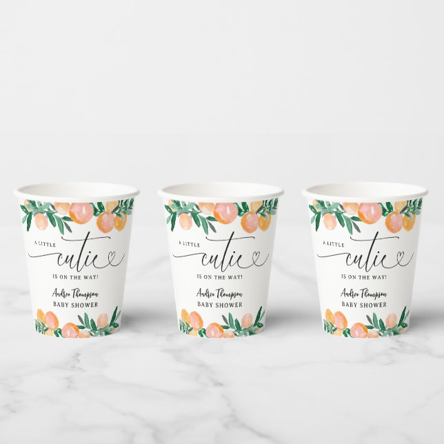 Citrus Orange Little Cutie on the Way Baby Shower Paper Cups (Multi)
