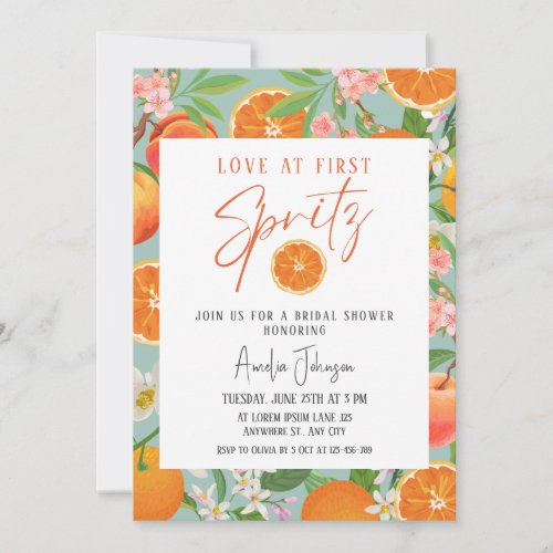 Citrus Orange Love at First Spritz Bridal Shower  Invitation