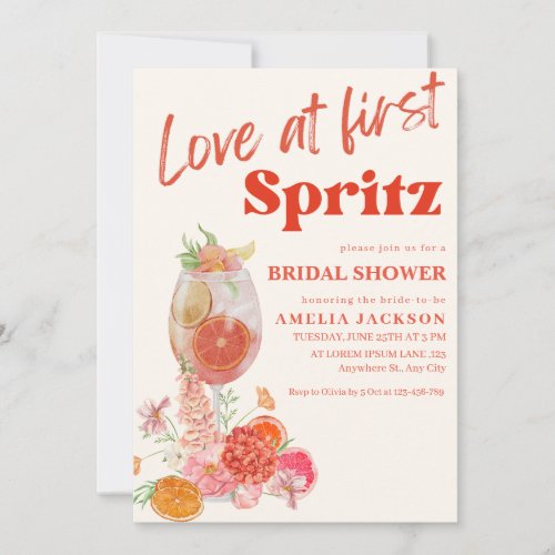 Citrus orange love at first spritz Bridal Shower Invitation