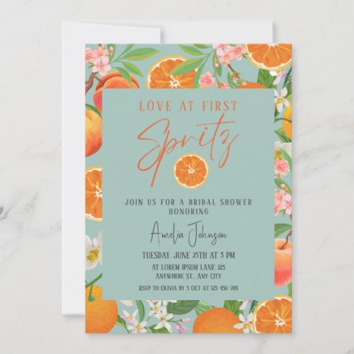 Citrus Orange Love at First Spritz Bridal Shower  Invitation