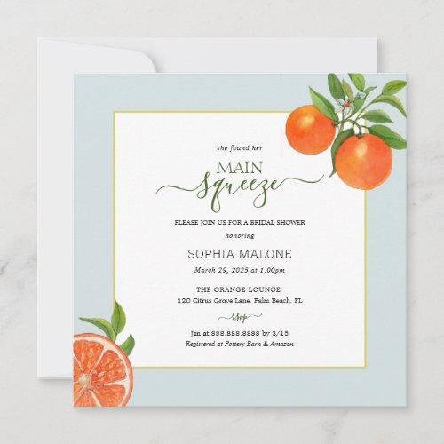 Citrus Orange Main squeeze Bridal Shower Invitation
