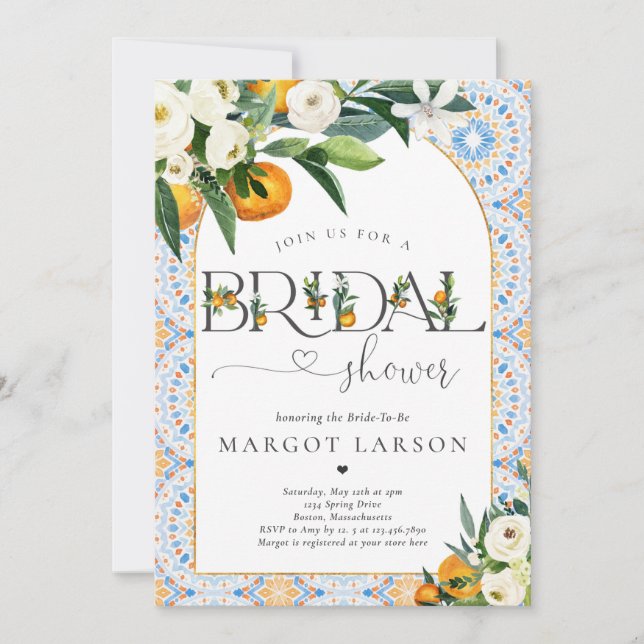 Citrus Orange Mediterranean Bridal Shower Invitation (Front)
