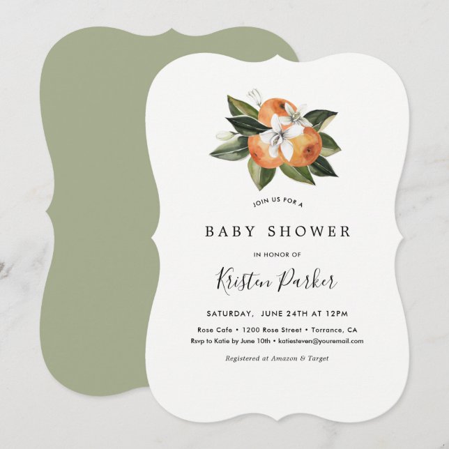Citrus Orange Modern Baby Shower Invitation (Front/Back)