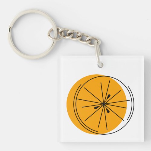 Citrus Orange Monogram square double_sided Keychain