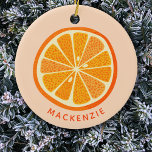 Citrus Orange Personalized Ceramic Ornament<br><div class="desc">Zingy and delicious orange citrus fruit on a blush pink background.  A bit of festive fun.  Change the name to customize.
Original art by Nic Squirrell.</div>