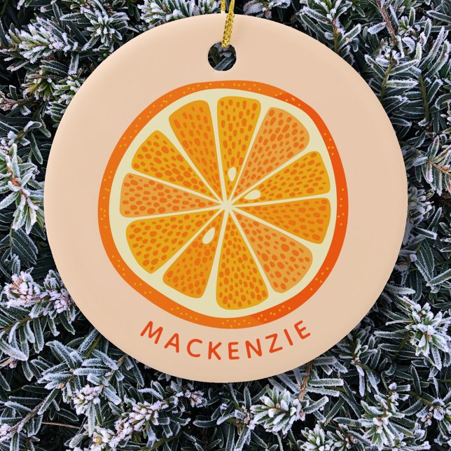 Citrus Orange Personalized Ceramic Ornament (Orange citrus personalized custom name Christmas ornament)