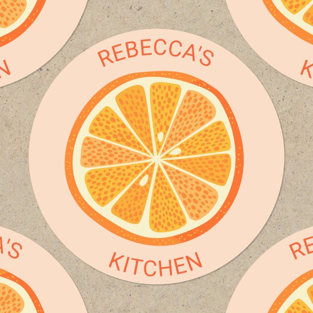Citrus Orange Personalized Classic Round Sticker (Orange slice personalized cook or catering stickers)