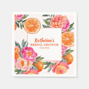 Citrus Orange & Pink Floral Bold Bridal Shower  Napkins