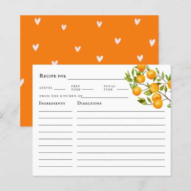 Citrus Orange Summer Bridal Shower Recipe Card (Front/Back)