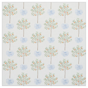 Citrus Orange Tree Ginger Jar Planter Pattern Fabric