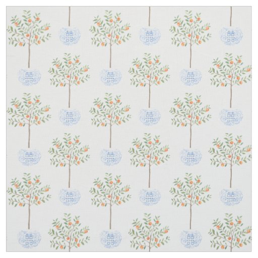 Citrus Orange Tree Ginger Jar Planter Pattern Fabric