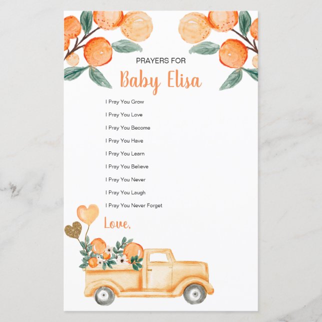 Citrus orange Truck Prayers for Baby Game (Front)