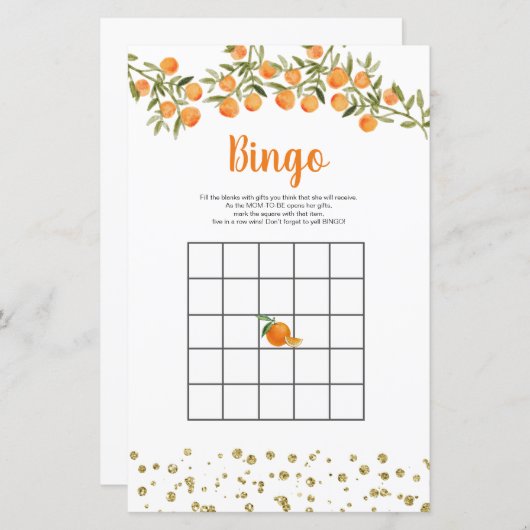 Citrus Orange Watercolor Bingo Game (Front/Back)
