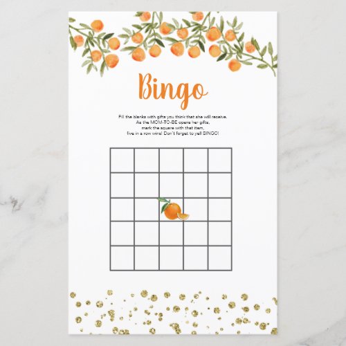 Citrus Orange Watercolor Bingo Game
