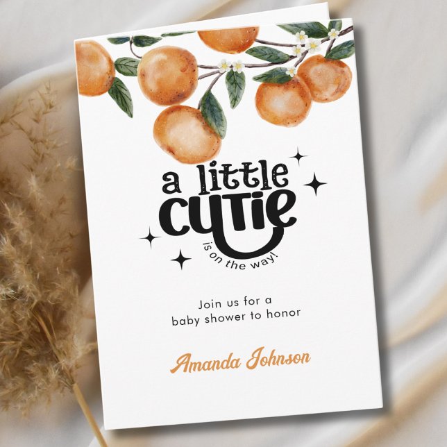 Citrus Orange Watercolor Little Cutie Baby Shower  Invitation (Creator Uploaded)