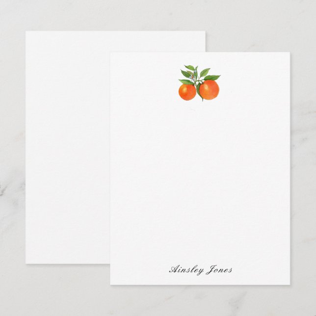 Citrus Orange Watercolor Personalized  Note Card (Front/Back)
