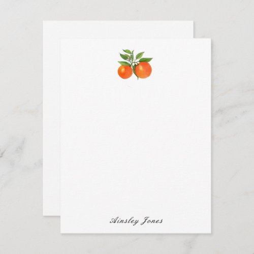 Citrus Orange Watercolor Personalized  Note Card