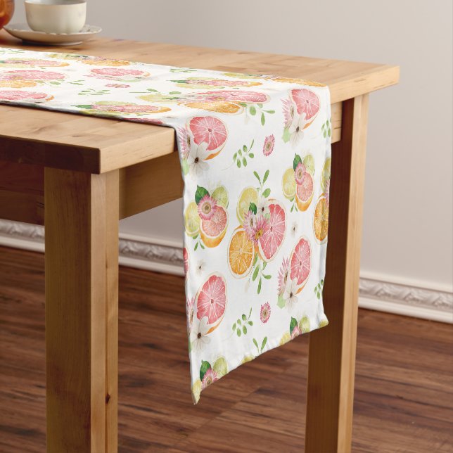 Citrus Orange Watercolor Short Table Runner (In Situ)