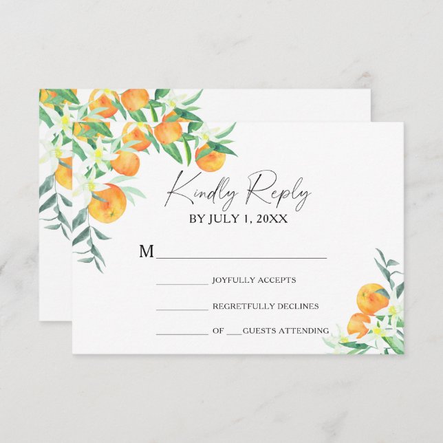 Citrus orange - Wedding RSVP Card (Front/Back)