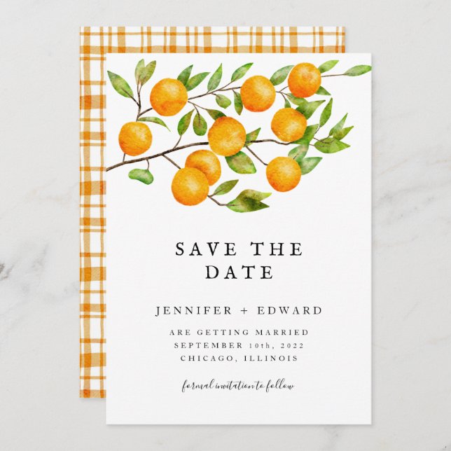 Citrus Orange Wedding Save The Date (Front/Back)