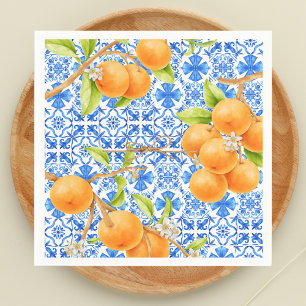 Citrus Oranges & Blue Azulejo Tiles Napkins