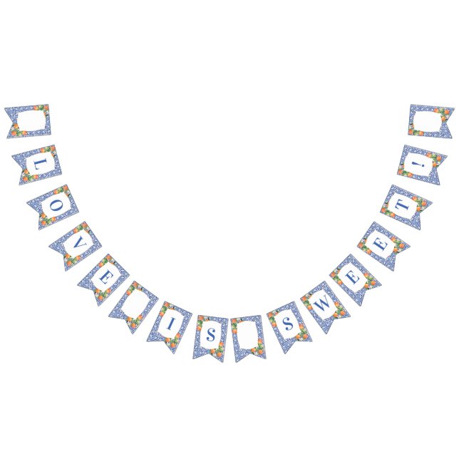 Citrus Oranges Blue White Print Bridal Shower Bunting Flags (All)