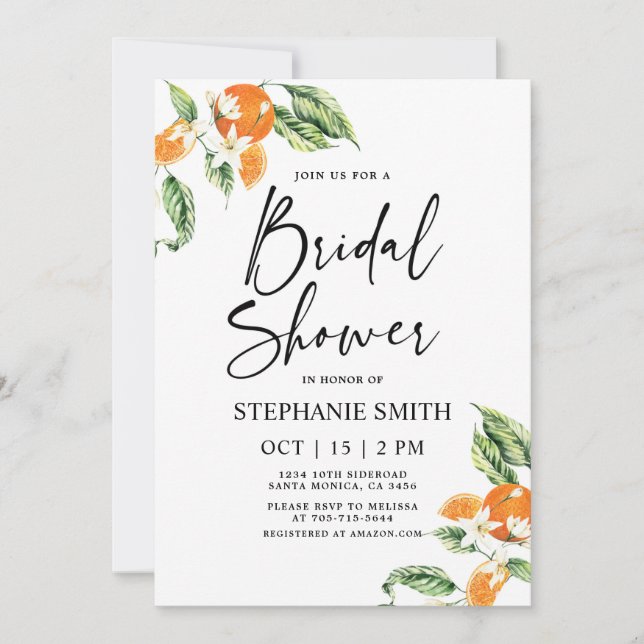Citrus Oranges Bridal Shower Invitation (Front)