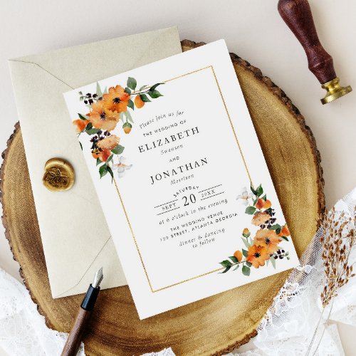 citrus oranges foliage wedding invitation