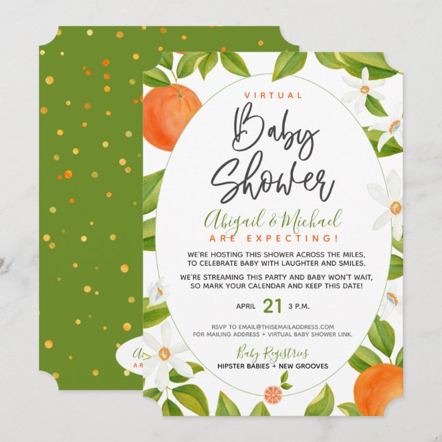 Citrus Oranges Gender-Neutral Virtual Baby Shower Invitation (Front/Back)