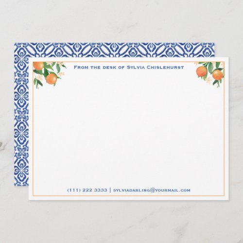 Citrus Oranges Italian Blue Tiles Bridal Shower Th Thank You Card