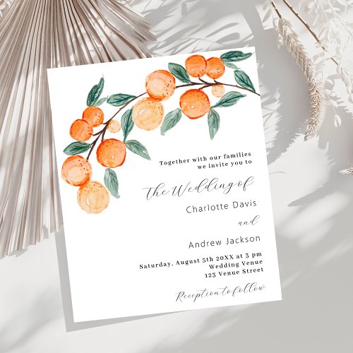 Citrus oranges script budget wedding invitation