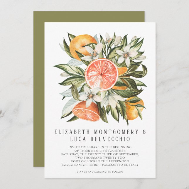 Citrus Orchard | Boho Botanical Wedding Invitation (Front/Back)