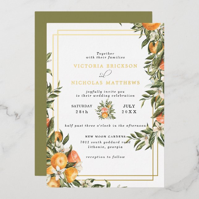 Citrus Orchard | Boho Botanical Wedding Invitation Foil Invitation (Front/Back)