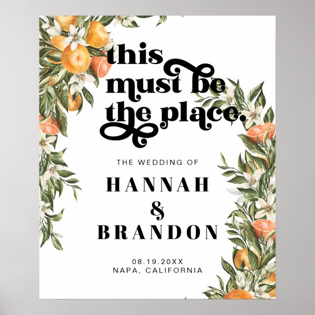 Citrus Orchard Boho Botanical Wedding Typography Poster (Front)