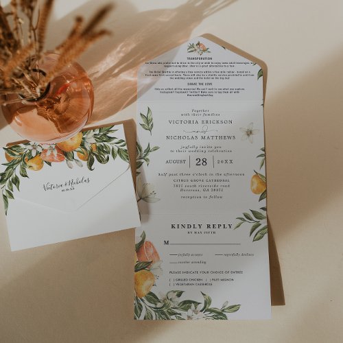 Citrus Orchard Botanic  All in One Wedding Invite