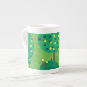 Citrus orchard green and gold bone china mug