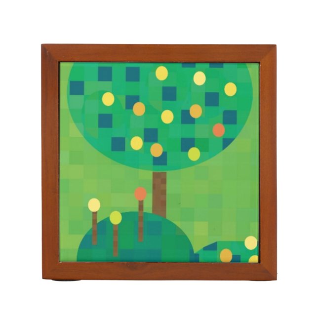Citrus orchard green and gold desk organizer (Front)