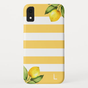 Citrus Orchard Lemon Stripe Monogram iPhone XR Case