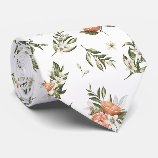 Citrus Orchard | Tangerine Botanical Neck Tie (Rolled)