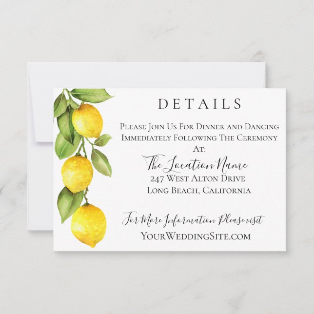 Citrus Orchard Wedding Details Invitation (Front)