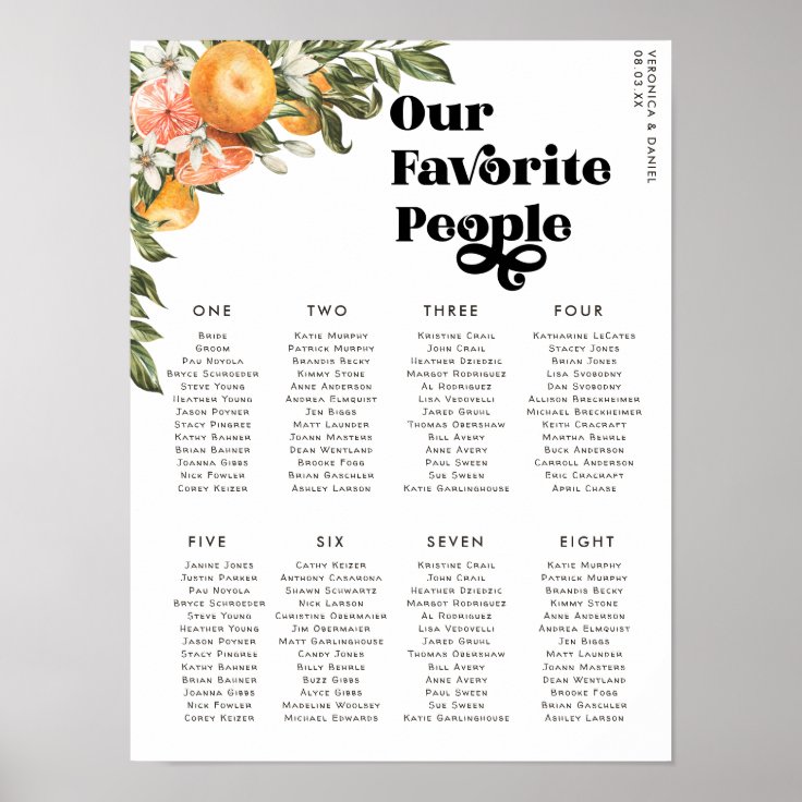 Citrus Orchard Wedding Table Seating Poster Zazzle