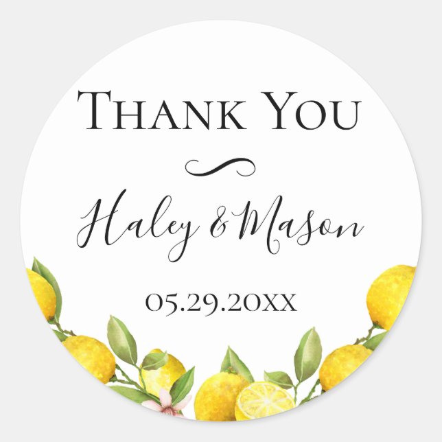 Citrus Orchard Wedding Thank You Favor Classic Round Sticker (Front)