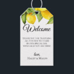 Citrus Orchard Wedding Welcome Bag Gift Tags<br><div class="desc">Rustic,  watercolor lemons and leaves,  wedding welcome gift bag tags. Personalize and customize text font style,  color and size.</div>