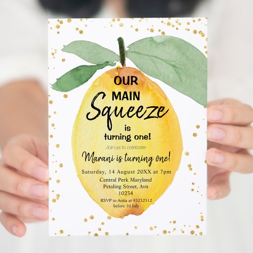 Citrus Our Main Squeeze Birthday Party Invitation