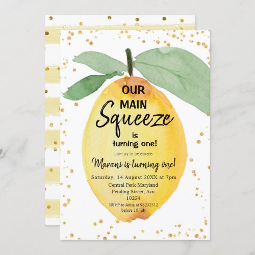 Citrus Our Main Squeeze Birthday Party Invitation
