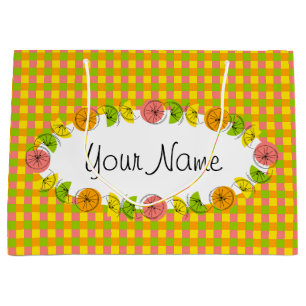 Citrus Oval Check Name gift bag large